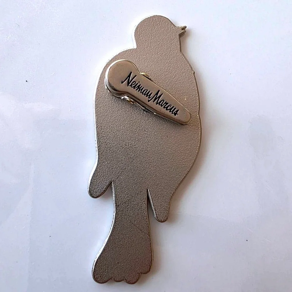 Neiman‎ Marcus Bird Brooch Pin Silver Tone Cream Enamel